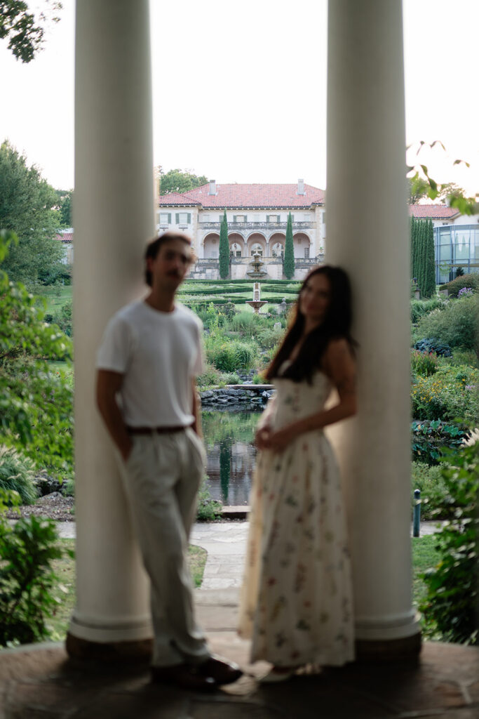 summer engagement session in the gardens at Philbrook Museum of Art