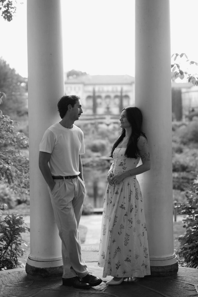 summer engagement session in the gardens at Philbrook Museum of Art